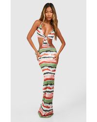 Boohoo - Cut Out Strappy Stripe Snit Maxi Dress - Lyst