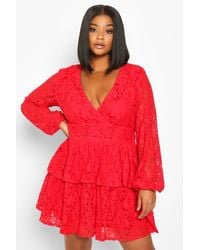 boutique lace plunge skater dress