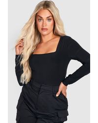 Boohoo - Plus Double Layer Slinky Square Neck One Piece - Lyst