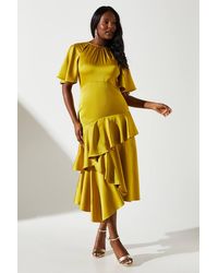 Coast - Cut Out Sleeve Satin Midi Dress - Lyst