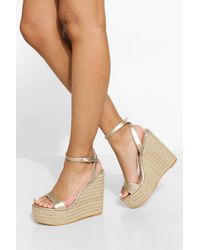 Boohoo - Wide Fit Metallic Barely There High Wedge - Lyst