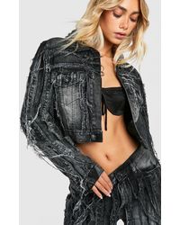 Boohoo - Extreme Distressed Washed Crop Jean Jacket - Lyst