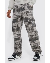 BoohooMAN - Camouflage Cargo-Hose mit geradem Bein, Tasche und elastischem Bund - Lyst