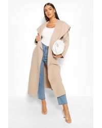 Boohoo Maxi Waterfall Wool Look Coat - Natural
