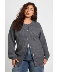 Boohoo - Plus Knitted Oversized Boxy Button Front Cardigan - Lyst
