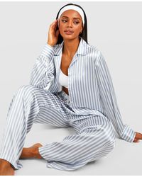 Boohoo - Contrast Stripe Satin Pyjama Trouser Set - Lyst
