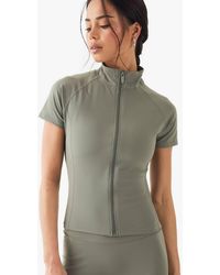 Boohoo - Ultra Sculpt Zip Through Short Sleeve Top - Lyst