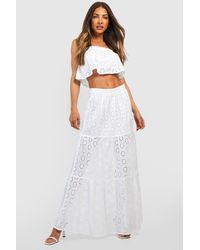 Boohoo - Eyelet Off The Shoulder & Tiered Maxi Skirt - Lyst