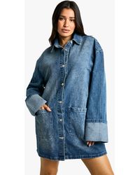 Boohoo - Tall Utility Turn Cuff Denim Oversized Shirt Dress - Lyst