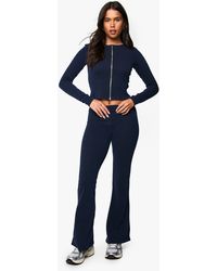 Boohoo - Tone Rib Zip Up Top & Flared Trouser - Lyst