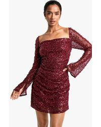 Boohoo - Petite Square Neck Pearl Sequin Mini Dress - Lyst