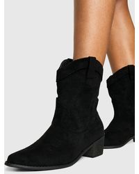 Boohoo - Wide Fit Faux Suede Stitch Detail Ankle Western Cowboy Boots - Lyst