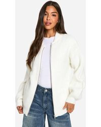 Boohoo - Oversized Zip Through Knitted Bomber Jacket - Lyst