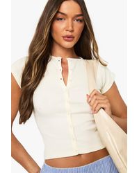 Boohoo - Rib Button Through Cap Sleeve Top - Lyst