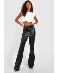 Boohoo - Tall Leather Look High Waisted Flared Trousers - Lyst