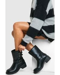Boohoo - Vintage Style Buckle Detail Biker Boot - Lyst