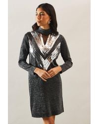 Wallis - Premium Embellished Sequin Mesh Knitted Tunic Dress - Lyst