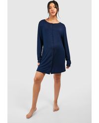 Boohoo - Maternity Long Sleeve Peached Jersey Button Down Nightie - Lyst