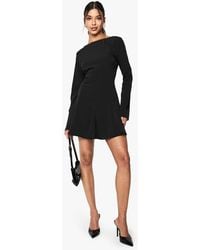 Boohoo - Textured Slash Neck Long Sleeve Godet Mini Dress - Lyst