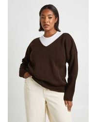 Boohoo - Plus V Neck V Back Oversized Jumper - Lyst