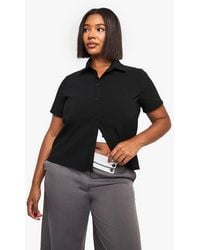 Boohoo - Plus Bengaline Collared Button Down Top - Lyst