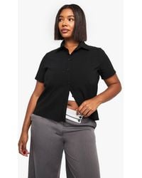 Boohoo - Plus Bengaline Collared Button Down Top - Lyst