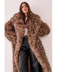 Nasty Gal - Animal Leopard Print Collared Faux Fur Longline Coat - Lyst