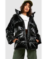 Boohoo - Metallic Oversized Hooded Puffer Jacket - Lyst