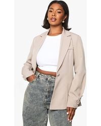 Boohoo - Plus Woven Tailored Self Fabric Button Detail Blazer - Lyst
