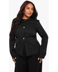 Boohoo - Plus Crew Neck Button Peplum Blazer - Lyst