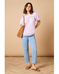 Oasis - Lace Trim Puff Sleeve Blouse - Lyst