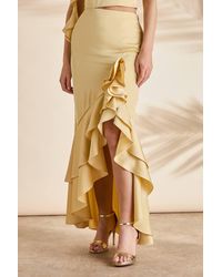 Coast - Midi Satin Slip Skirt With Frills - Lyst