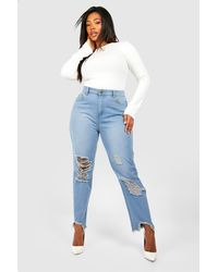 Boohoo - Plus Ripped Distressed High Waisted Mom Jeans - Lyst