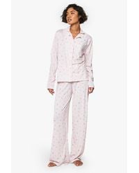 Boohoo - Tall Bow Print Long Sleeve Shirt & Pants Pyjama Set - Lyst