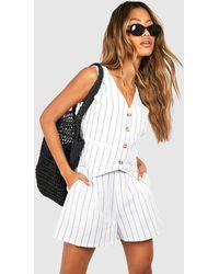 Boohoo - Linen Look Striped Waistcoat & Relaxed Fit Shorts - Lyst