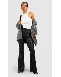 Boohoo - Leather Look High Waisted Seam Front Flared Trousers - Lyst