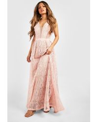 Boohoo - Boutique Lace Plunge Maxi Bridesmaid Dress - Lyst