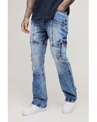BoohooMAN - Tall Acid Wash Panel Cargo Flared Jeans - Lyst