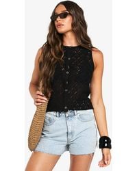 Boohoo - Crochet Button Down Knitted Waistcoat - Lyst