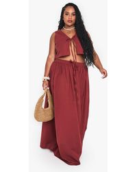 Boohoo - Plus Linen Look Tie Front Sleeveless Top And Maxi Skirt Co-Ord - Lyst
