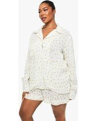 Boohoo - Plus Seersucker Lemon Long Sleeve Shirt And Short Pyjama Set - Lyst