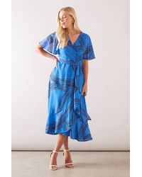 Wallis - Petite Geo Ruffle Wrap Belted Chiffon Midi Dress - Lyst