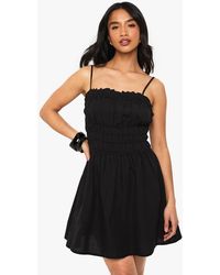 Boohoo - Petite Shirred Waist Mini Dress - Lyst
