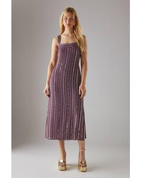 Warehouse - Hand Embellished Sequin Square Neck Strappy Midi Dress - Lyst