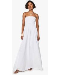 Boohoo - Tall Linen Shirred Bandeau Maxi Dress - Lyst