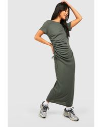 Boohoo - Rib Oversized Rouched Midaxi T-shirt Dress - Lyst