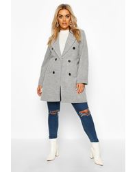 Boohoo Womens Plus Double Breasted Coat - Grau