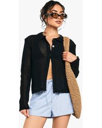Boohoo - Crochet Knitted Button Through Collared Cardigan - Lyst