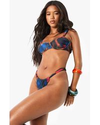 Boohoo - Abstract Floral Print Balcony Underwired Bikini Top & Tanga Bottoms Set - Lyst