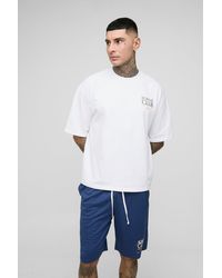BoohooMAN - Tall kastiges Oversize T-Shirt mit Homme Club Stickerei & Mesh-Shorts - Lyst